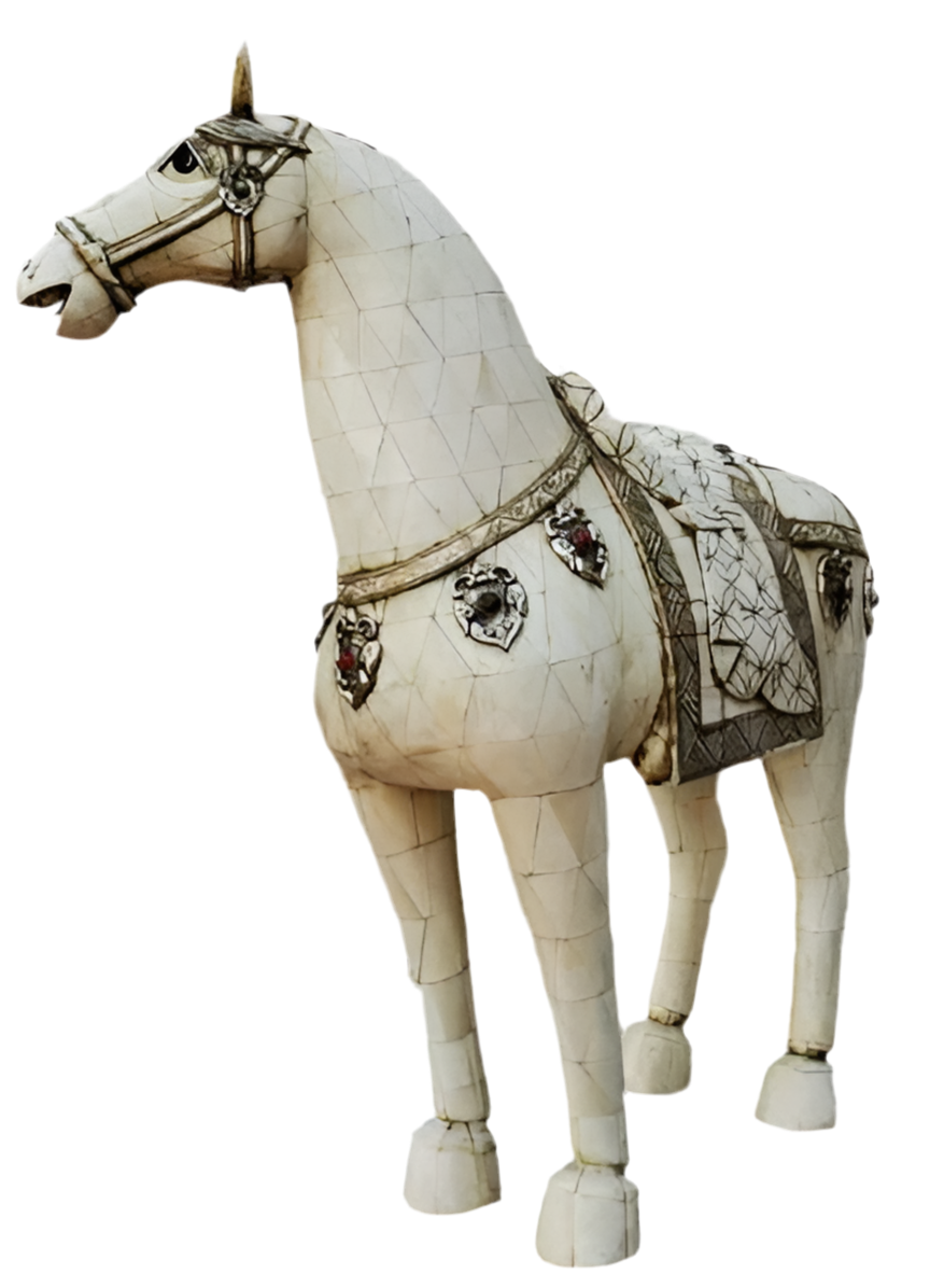 Vintage Tessellated Bone Tile Horse Statue