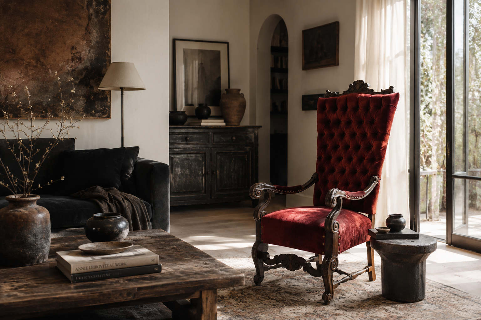 Antique Victorian Oversized Tufted Throne Chair Newly Reupholstered