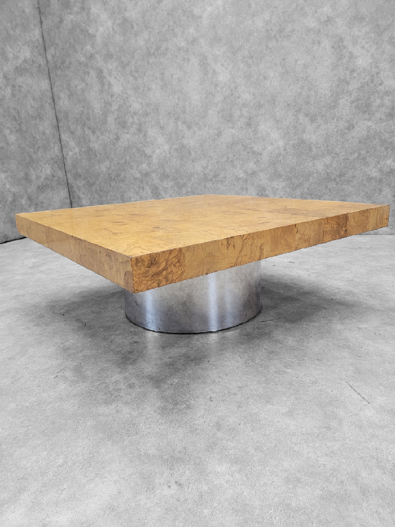 Mid Century Modern Milo Baughman Style Burlwood Coffee Table by Pace