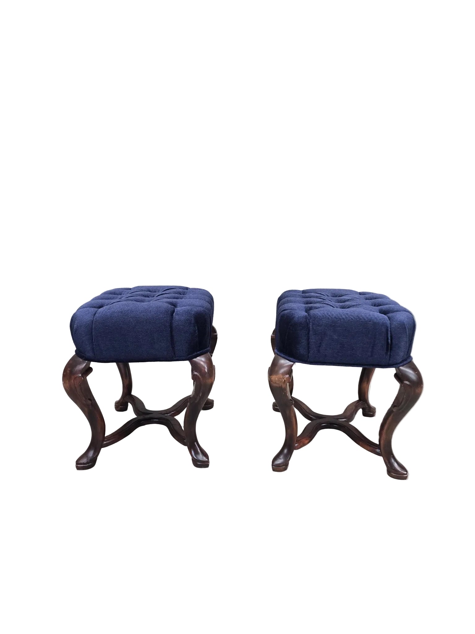 New - Antique Carved Ottomans Newly Reupholstered  - Pair