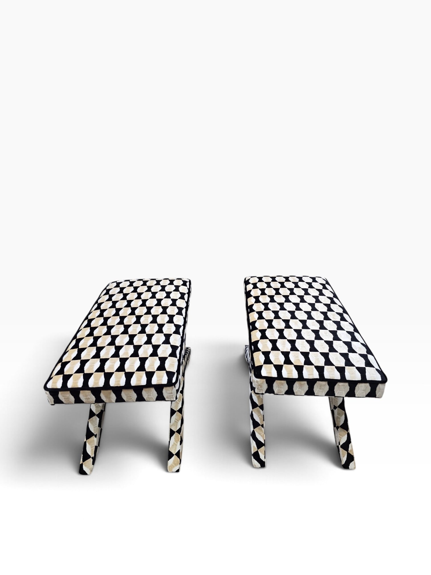 MCM X Base Ottomans/Benches Newly Reupholstered - Pair