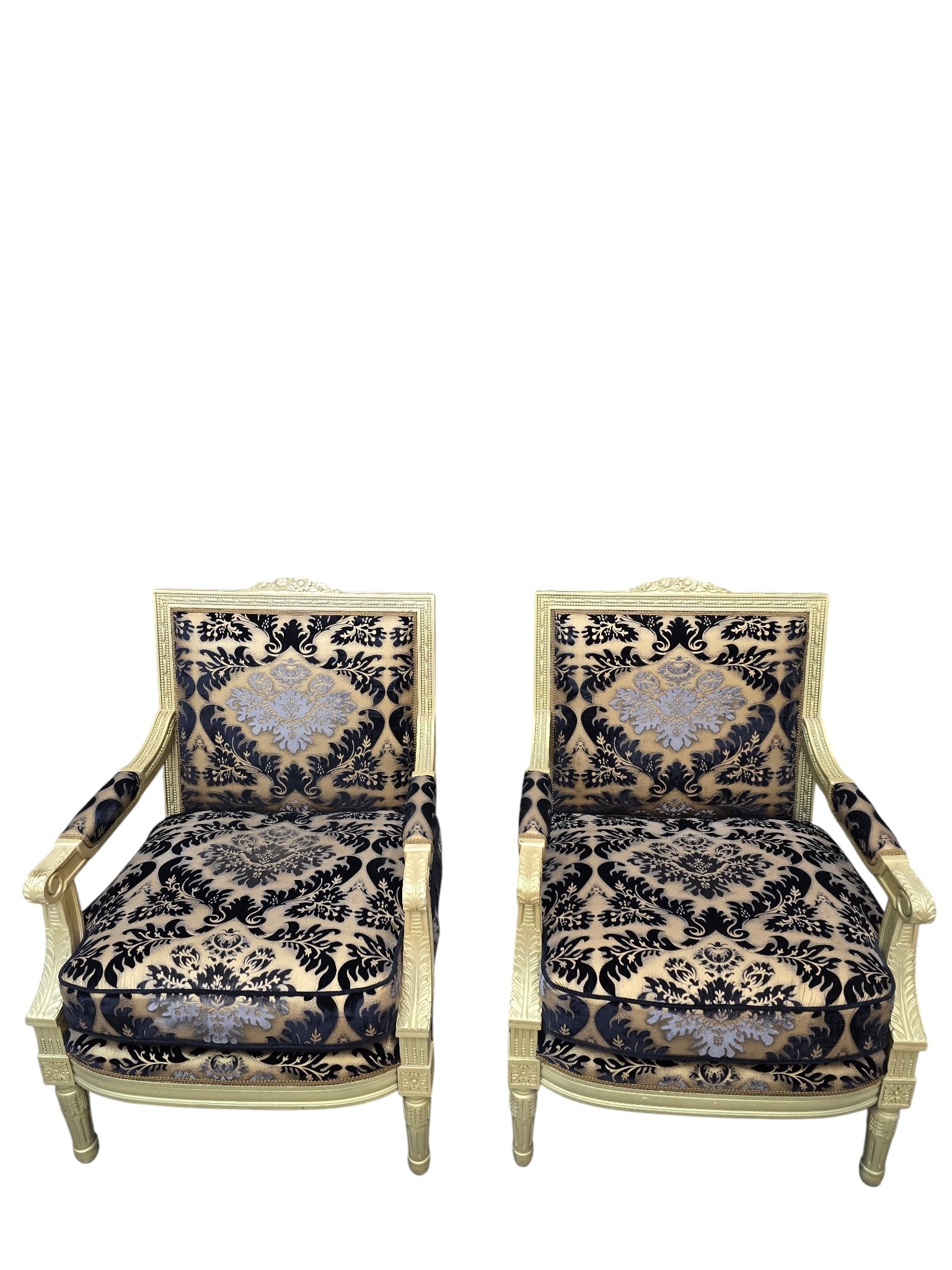Antique Louis XVI Style Chairs Newly Reupholstered - Pair