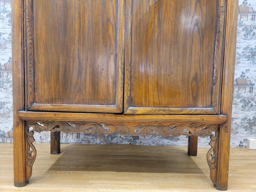 Antique Shanxi Province Cabinet with Hand Carving on Lower Apron