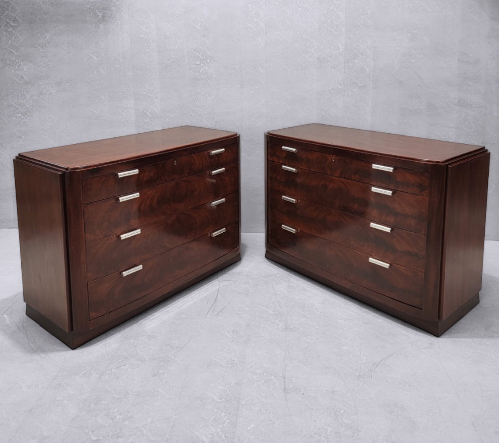 Vintage Art Deco Style Flame Mahogany Chests of Drawers, Timeless Elegance by Ralph Lauren - Pair
