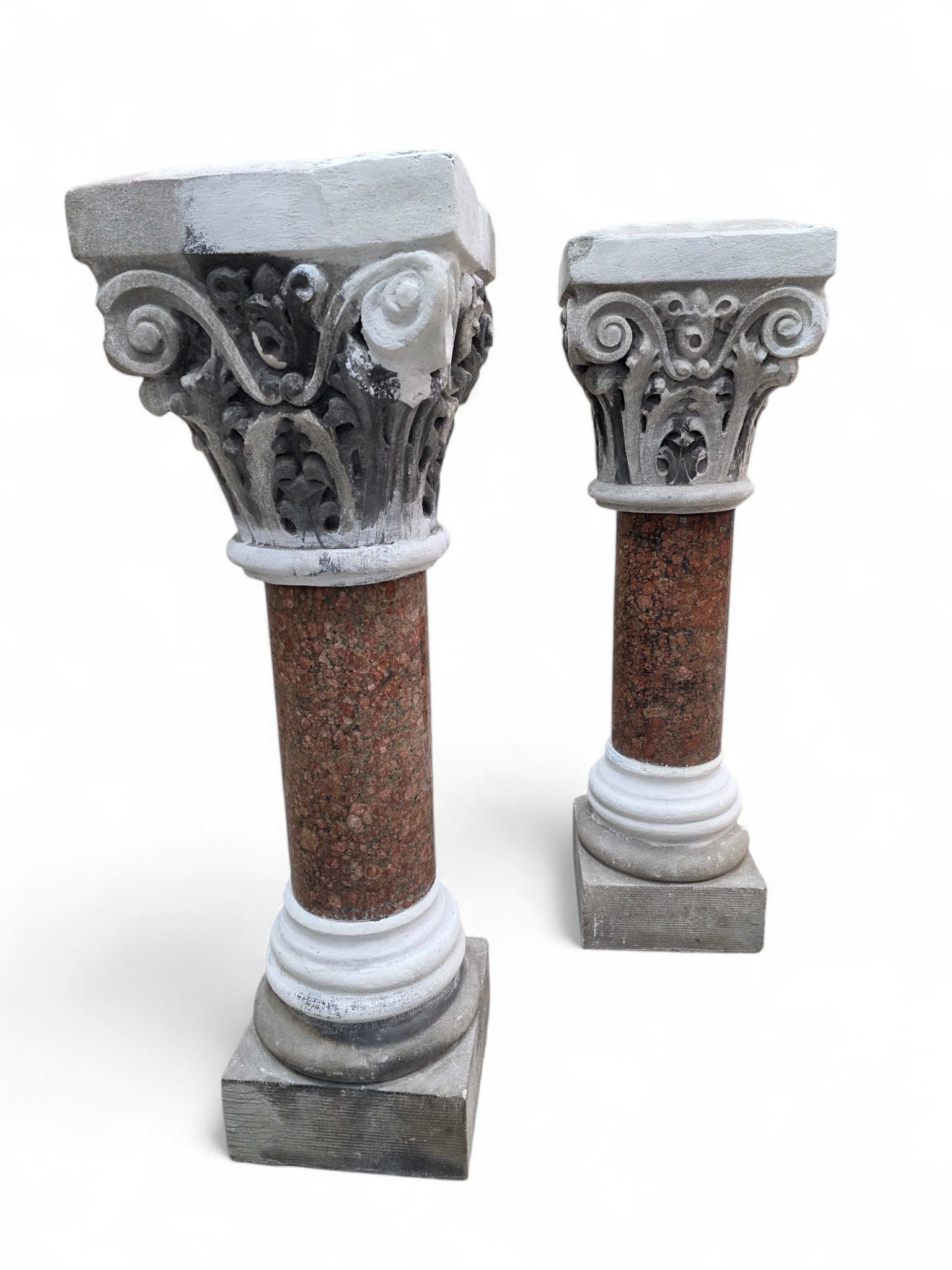 Antique Italian Marble & Stone Pedestals from Roman Church Altar - Pair