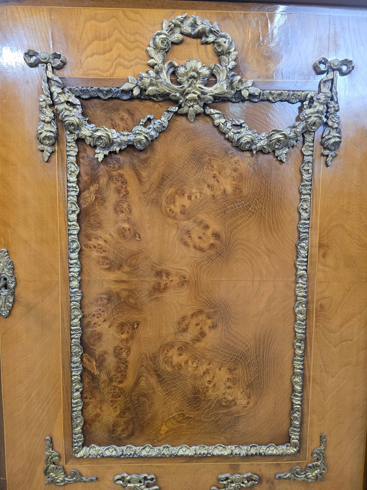 Antique French Louis XVI Style Bronze Mounted Marble Top Cabinet / Server