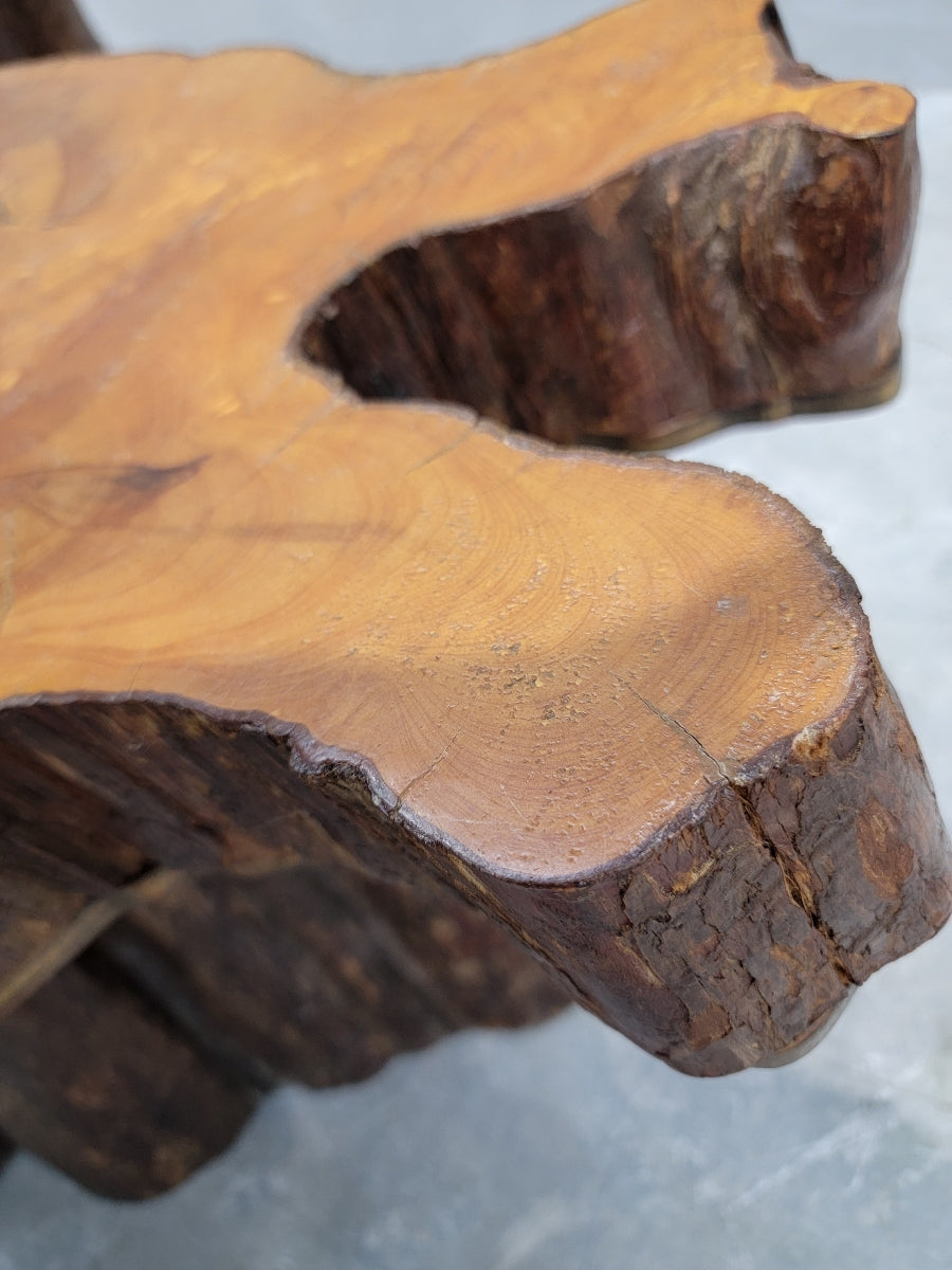 Vintage Single Slab Live Edge Natural Free-Form Tree Cut Coffee Table