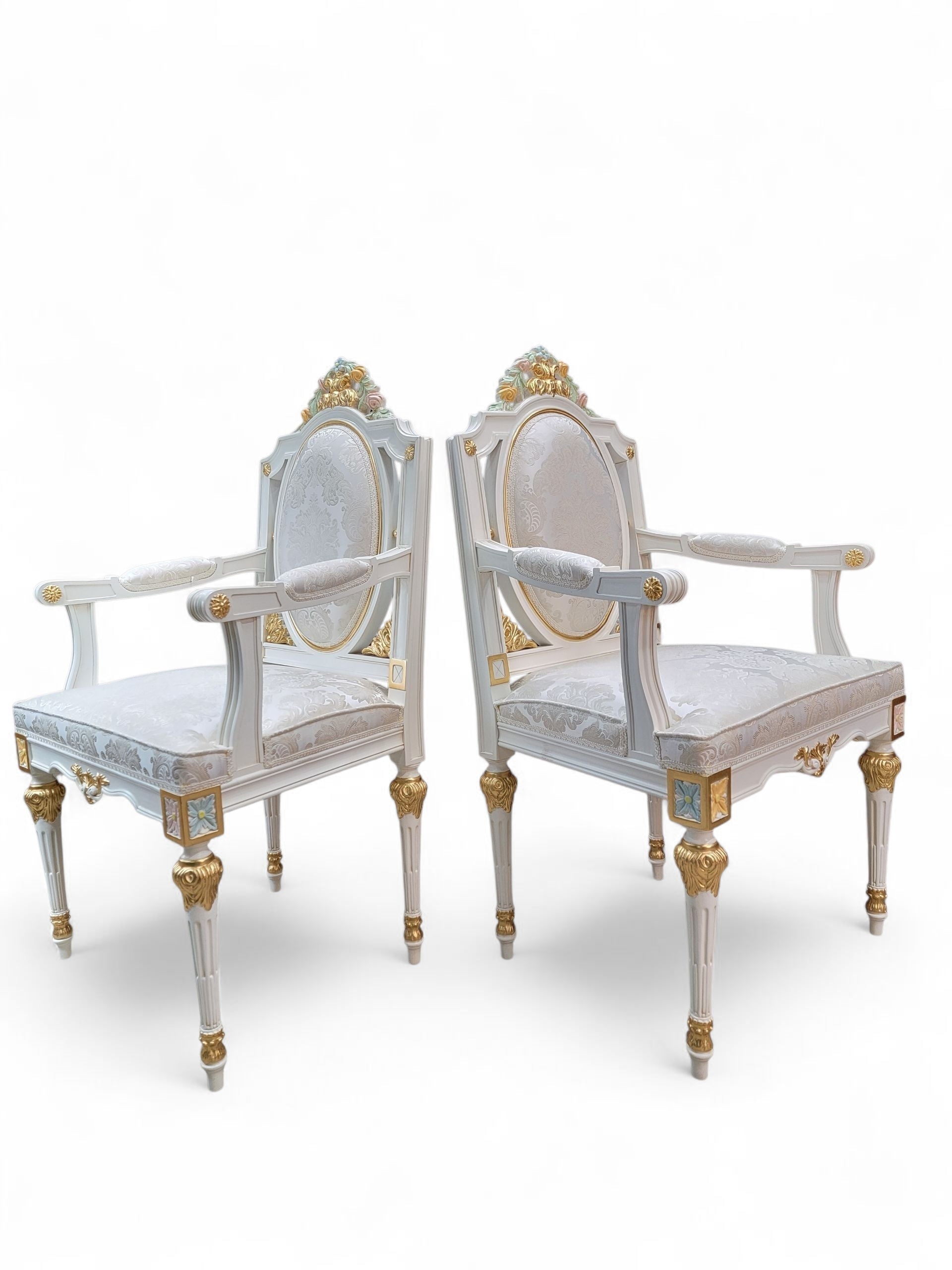 Vintage Monumental 20 Seat Venetian Rococo Gilded Hand Painted Capodimonte Style Dining Set