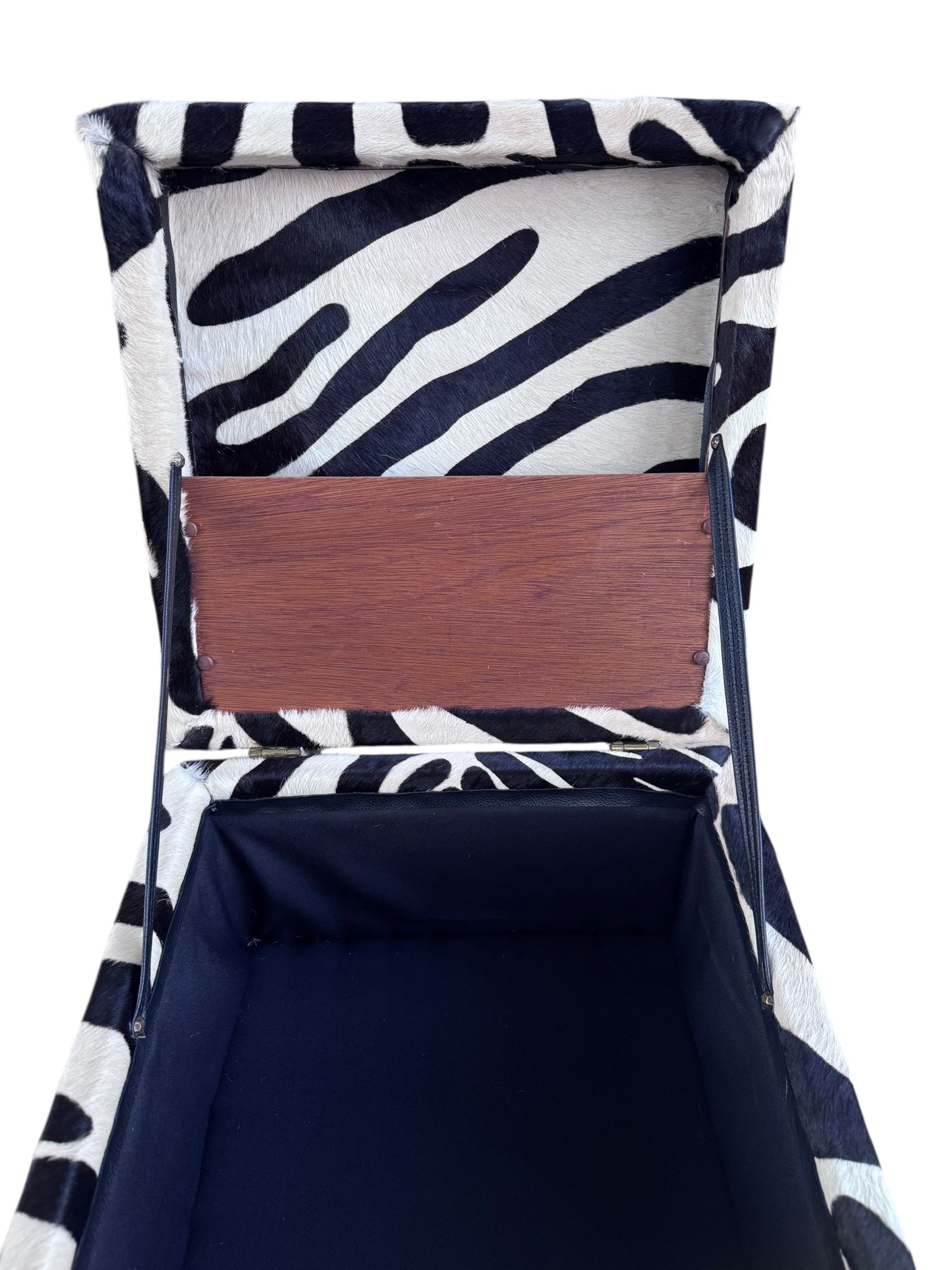 Vintage Storage Ottoman Newly Upholstered in Zebra Cowhide