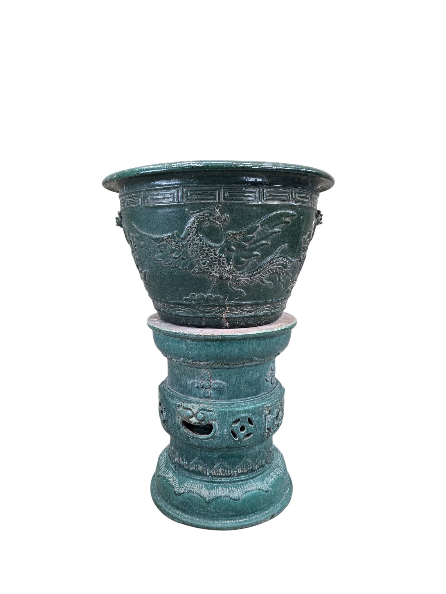 Antique Green Glazed Planter Pot Vase from Guangdong Province