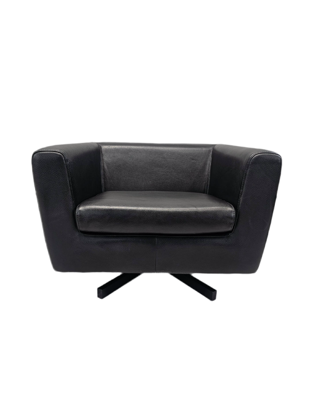 Mid Century Modern Roche Bobois Swivel Lounge Chair in Black Leather