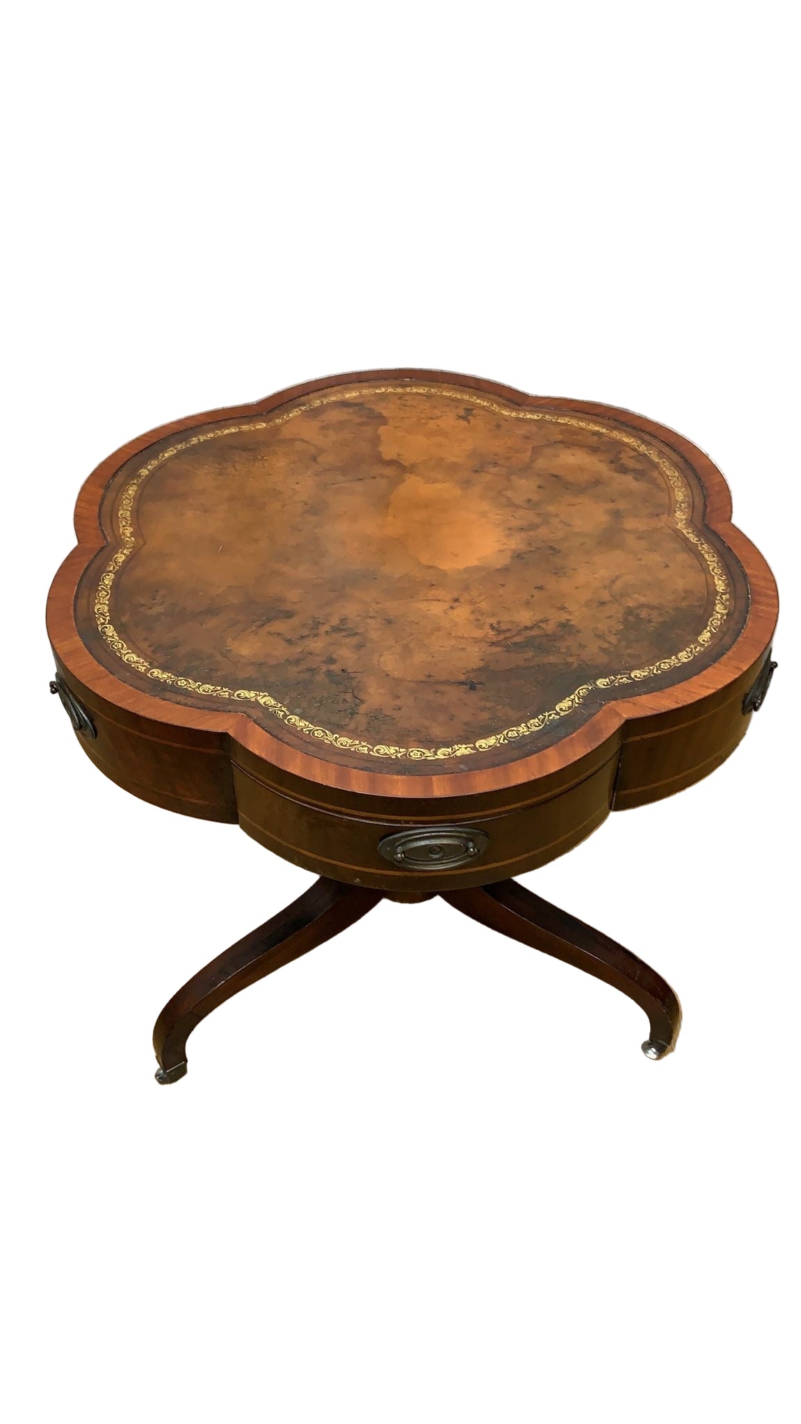 Vintage Clover Banded Flame Mahogany Drum Side Table