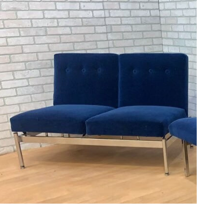 Mid Century Modern Steelcase Loveseat Newly Upholstered in Cobalt Blue Mohair