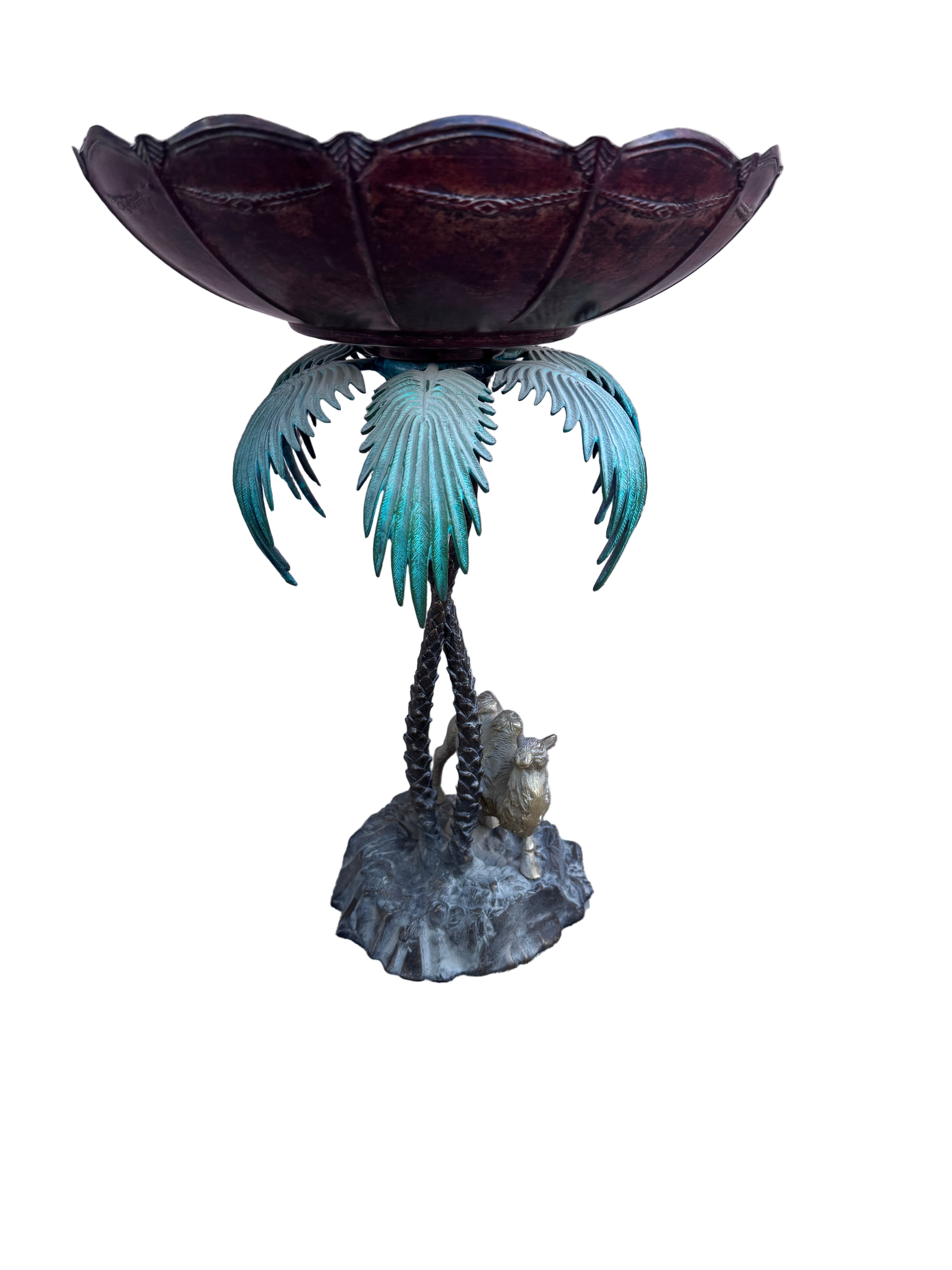 Anglo Indian Bronze Serving Bowl on a Palm Tree Stand with Camel