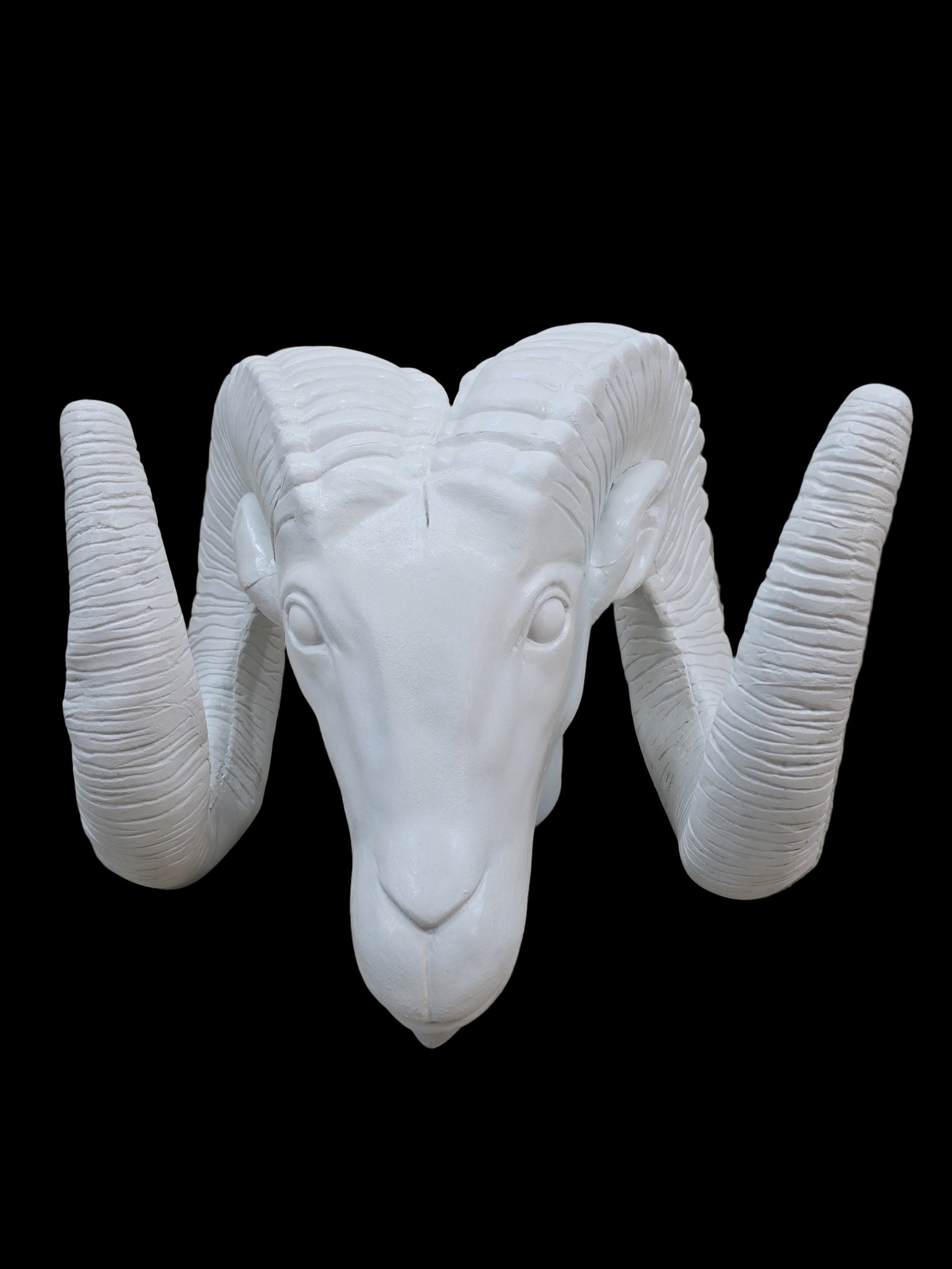 Vintage White Rams Head Statue