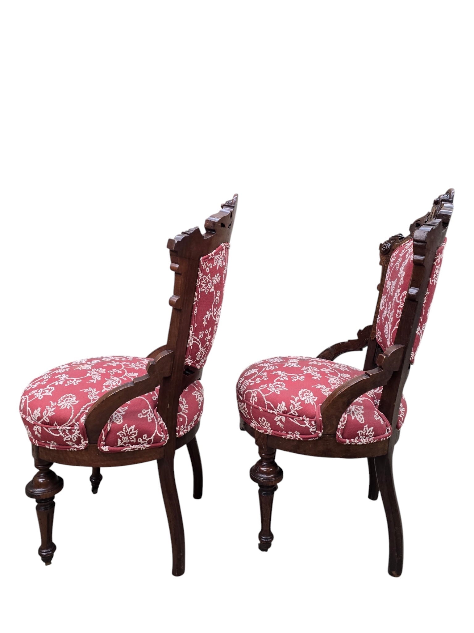 Antique Victorian Carved Walnut Parlor Chairs - Pair