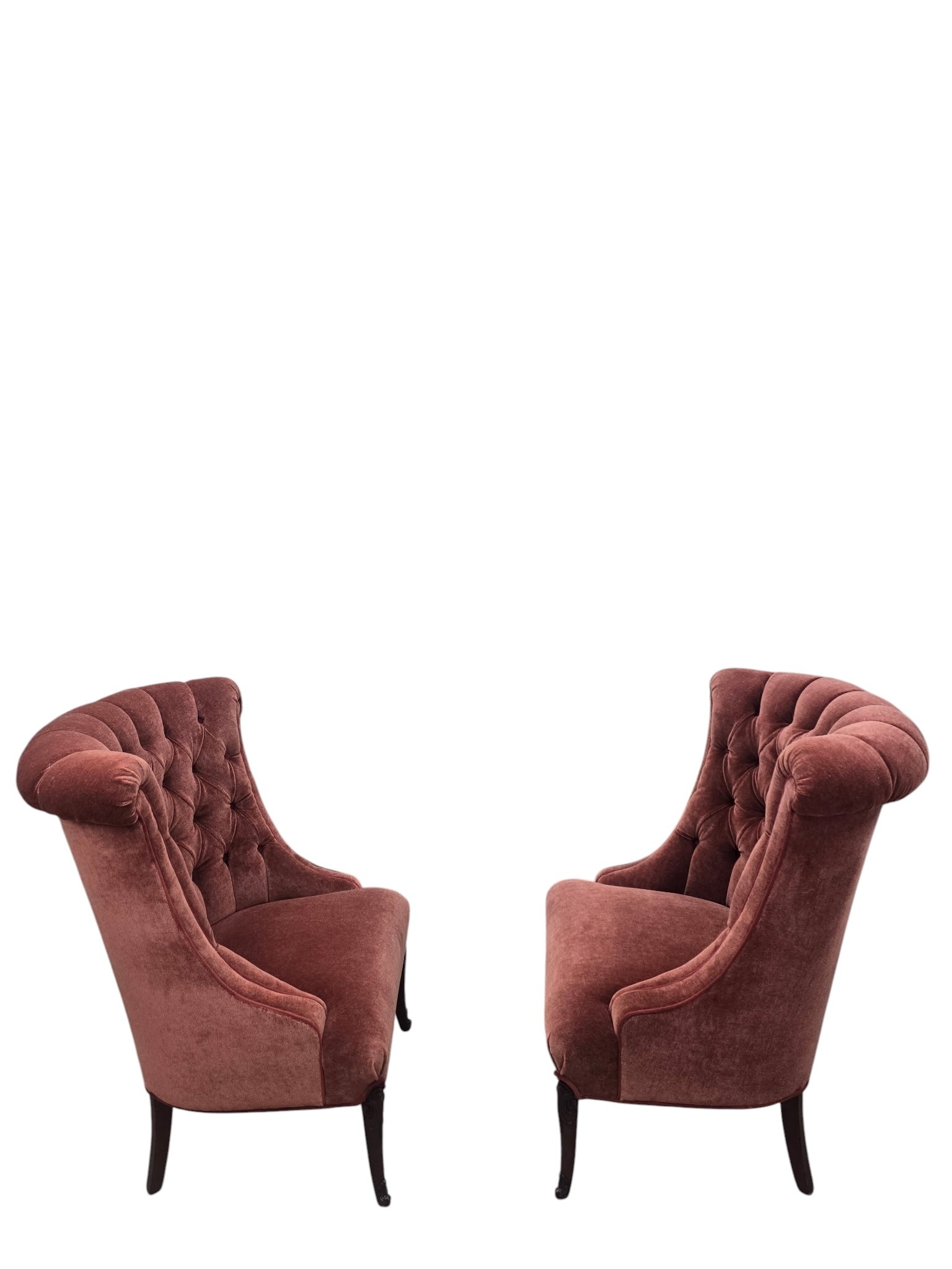 Vintage Queen Anne Style Tufted Wingback Chairs Newly Reupholstered - Pair