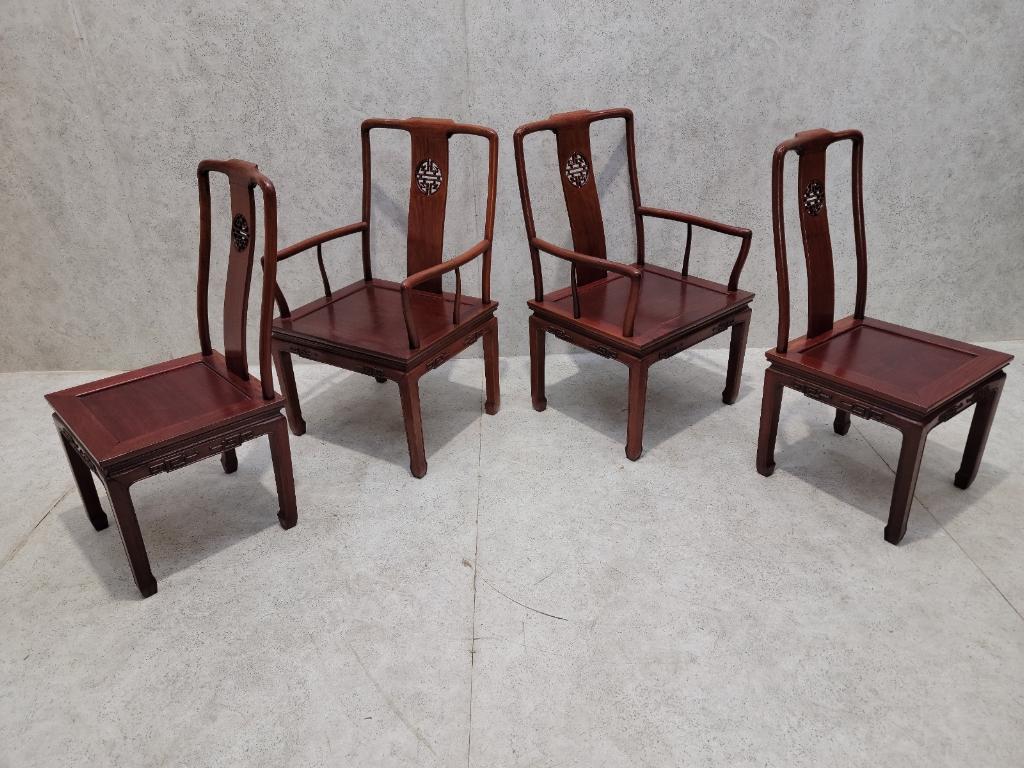 Vintage Imported Asian Rosewood Carved Longevity Extending Dining Table and 8 Chairs