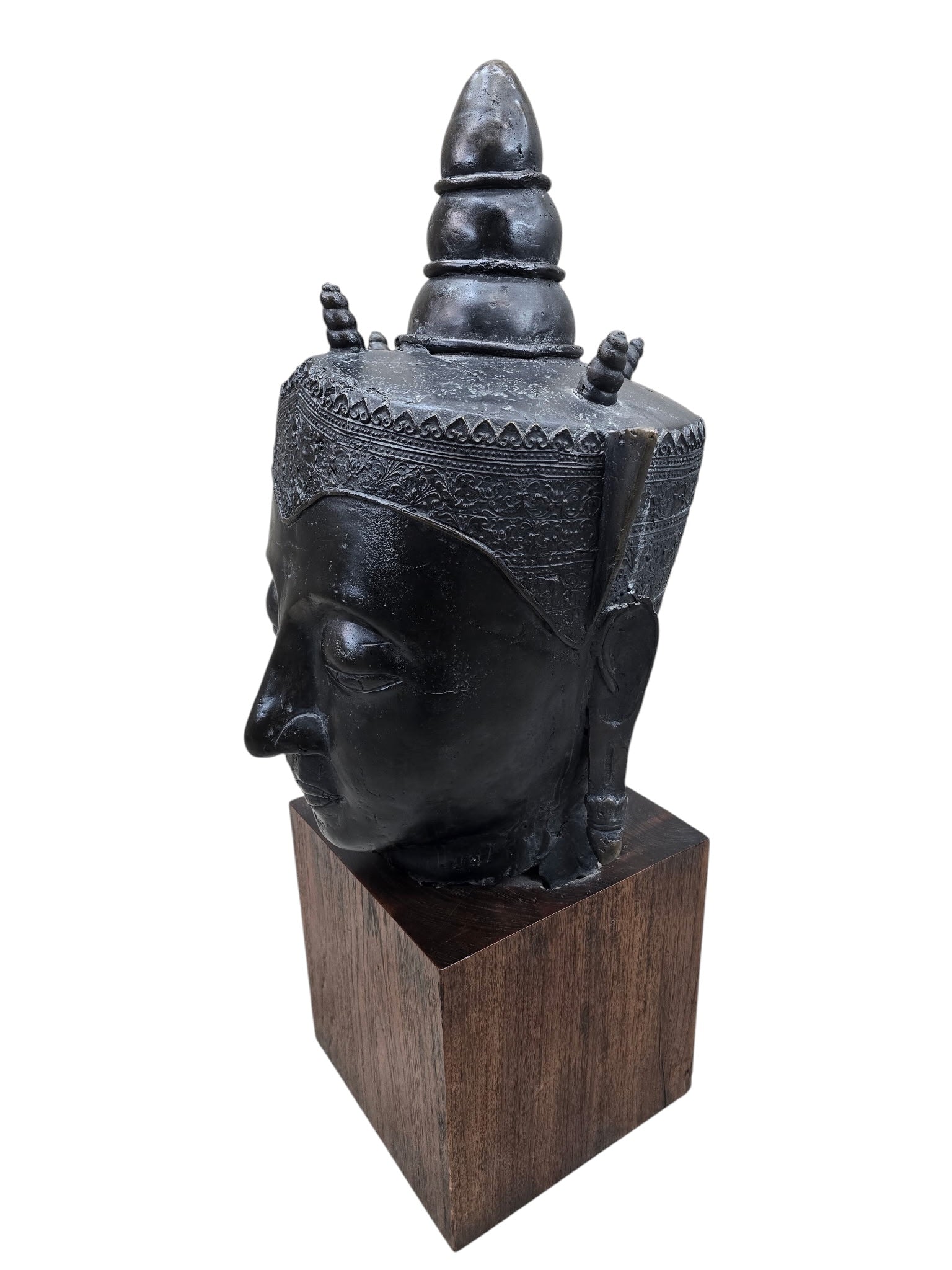 Vintage Southeast Asian Bronze Buddha Head Mounted