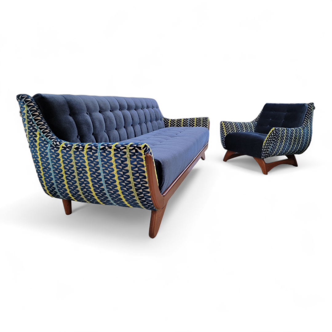 Mid Century Modern Adrian Pearsall Gondola Sofa and Adrian Pearsall Lounge Chair Newly Upholstered - 2 Piece Set