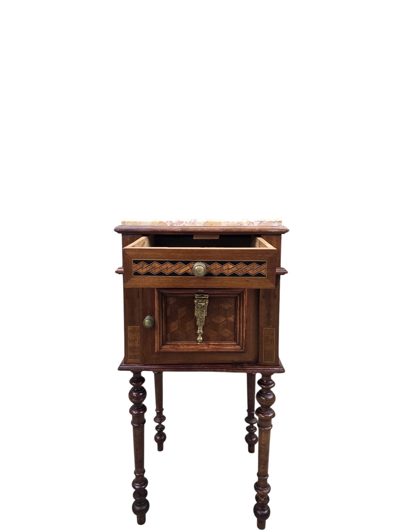 Antique French Carved Ornate Marble Top Smoking Storage Table