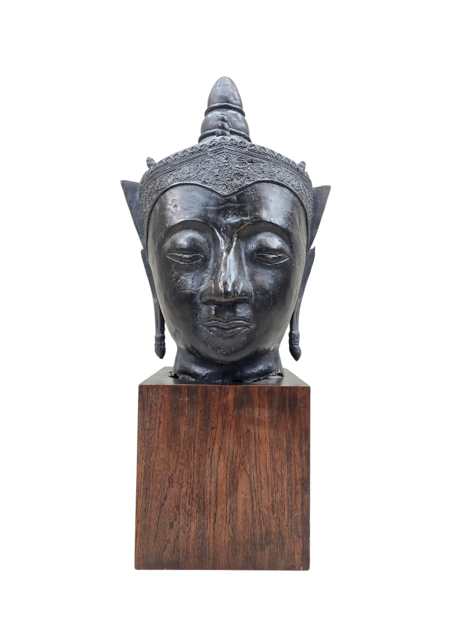 Vintage Southeast Asian Bronze Buddha Head Mounted