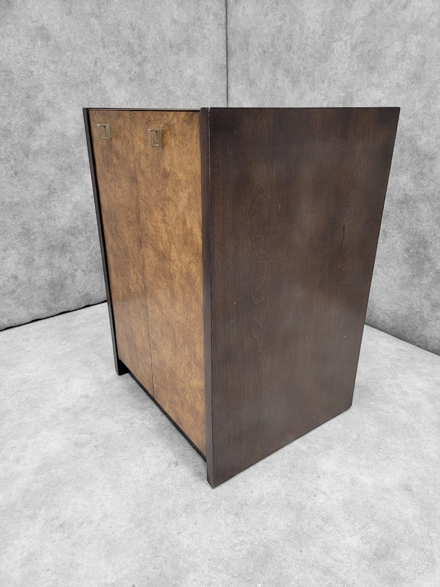 Mid Century Modern Milo Baughman Style Burl & Brass Storage Cabinet by Century Furniture