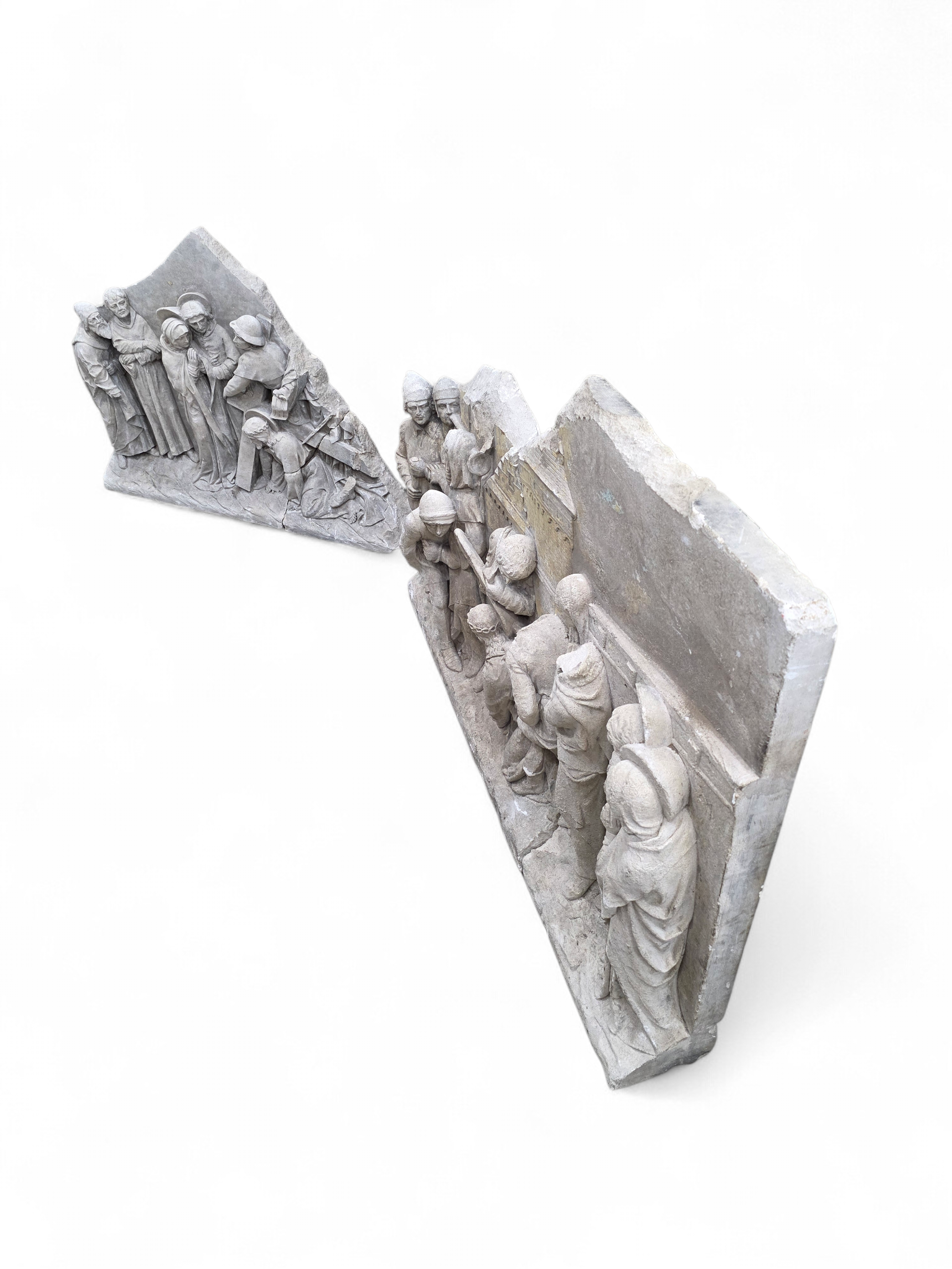 Antique Monumental European "Stations of The Cross" Stone Relief Panels — Pair