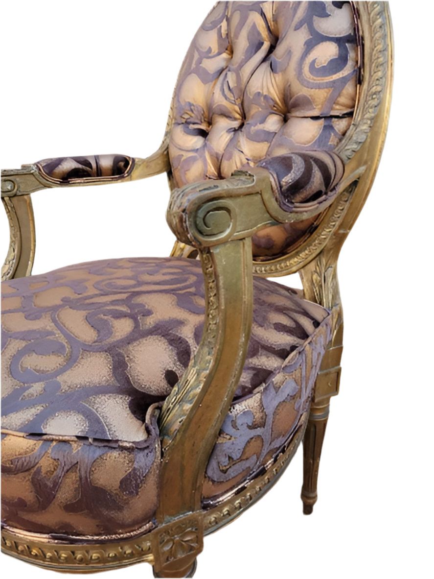 Antique French Louis XV Style Ornate Carved Giltwood Fauteuil Armchairs Newly Upholstered - Pair