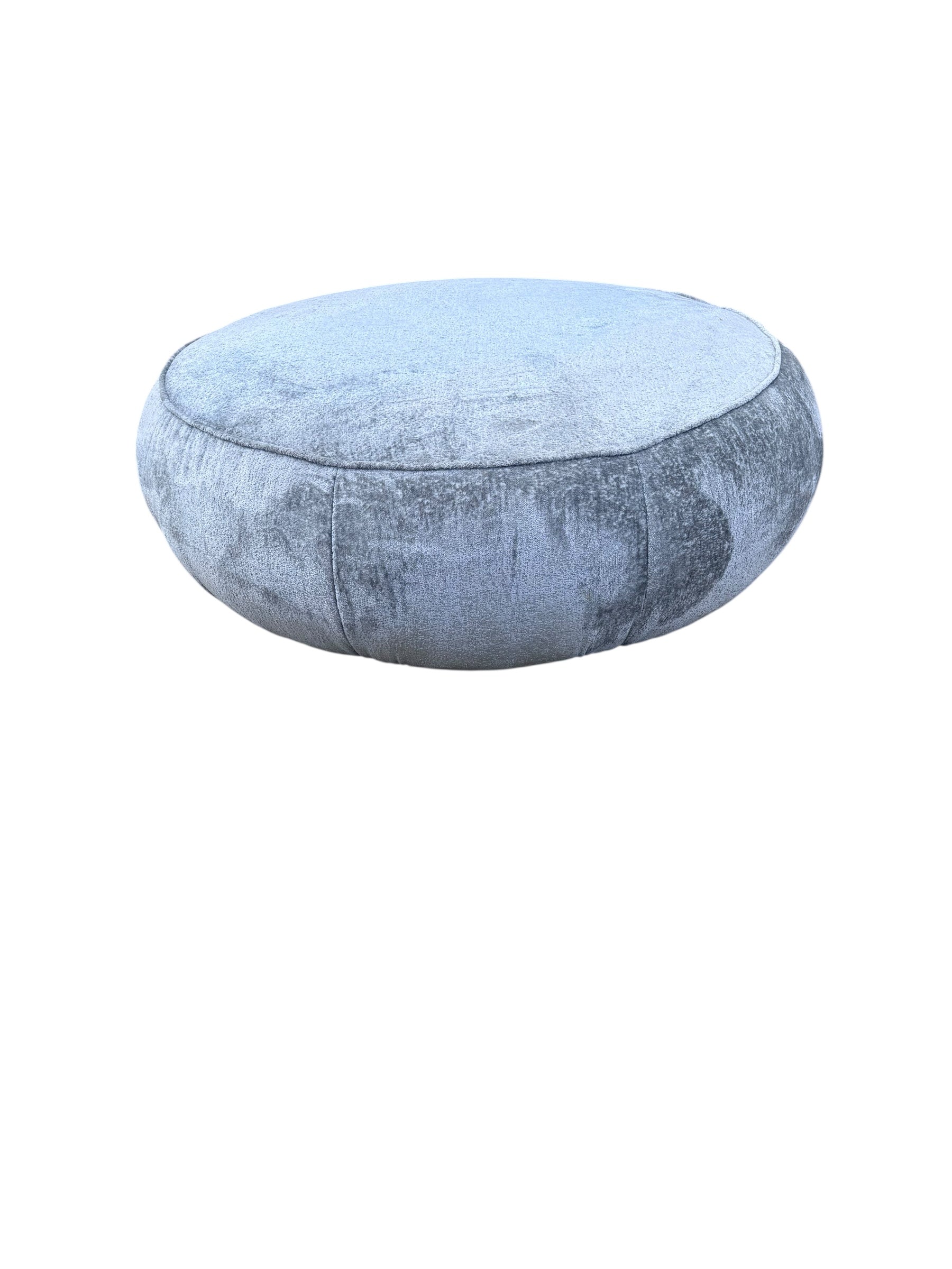 Postmodern Italian Ottoman by Ichiro Iwasaki for Arper Italy Newly Reupholstered in a Blue Chenille