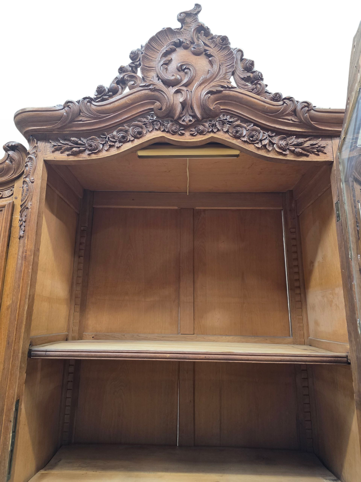 Antique French Louis XV Style Hand-Carved Walnut Vitrine Bookcase