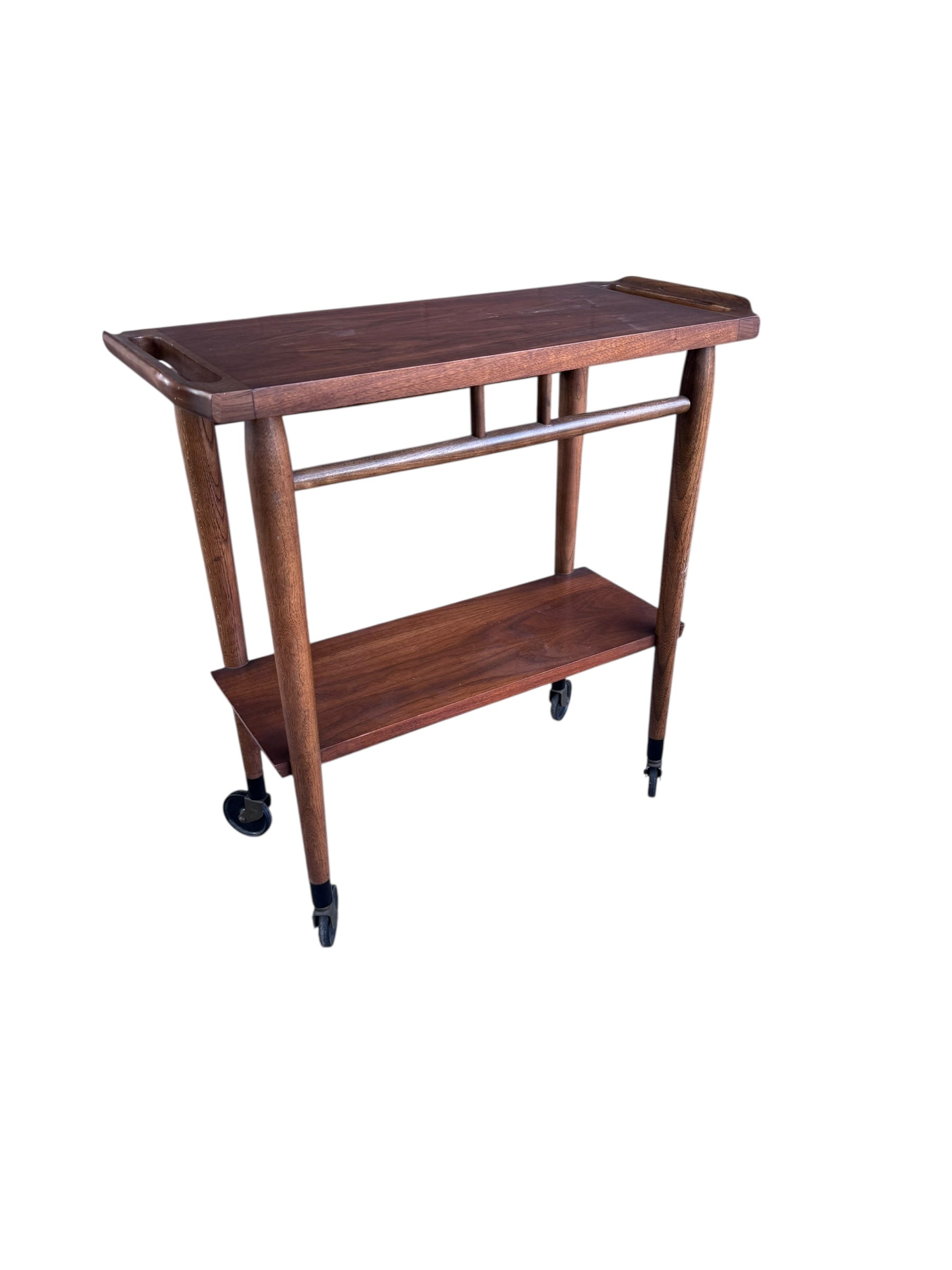 New - Mid Century Modern Lane 2 Tier Walnut Bar Cart