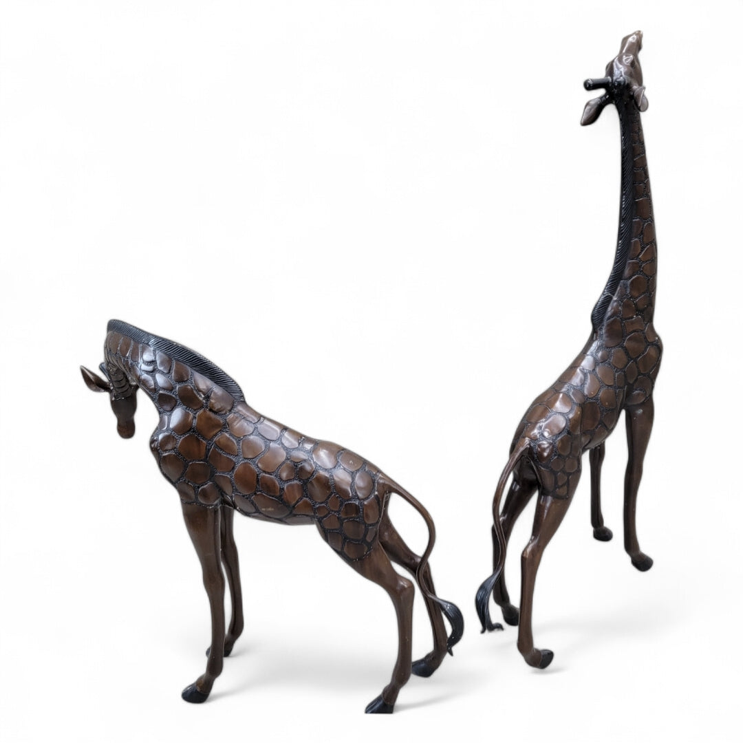 HOLD - Vintage Finely Detailed Cast Bronze Giraffe Statutes - Set of 2