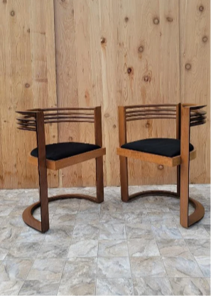 new - Mid Century Modern Sculptural Slotted Curved Back Chairs and Table Set by Joe Agati
