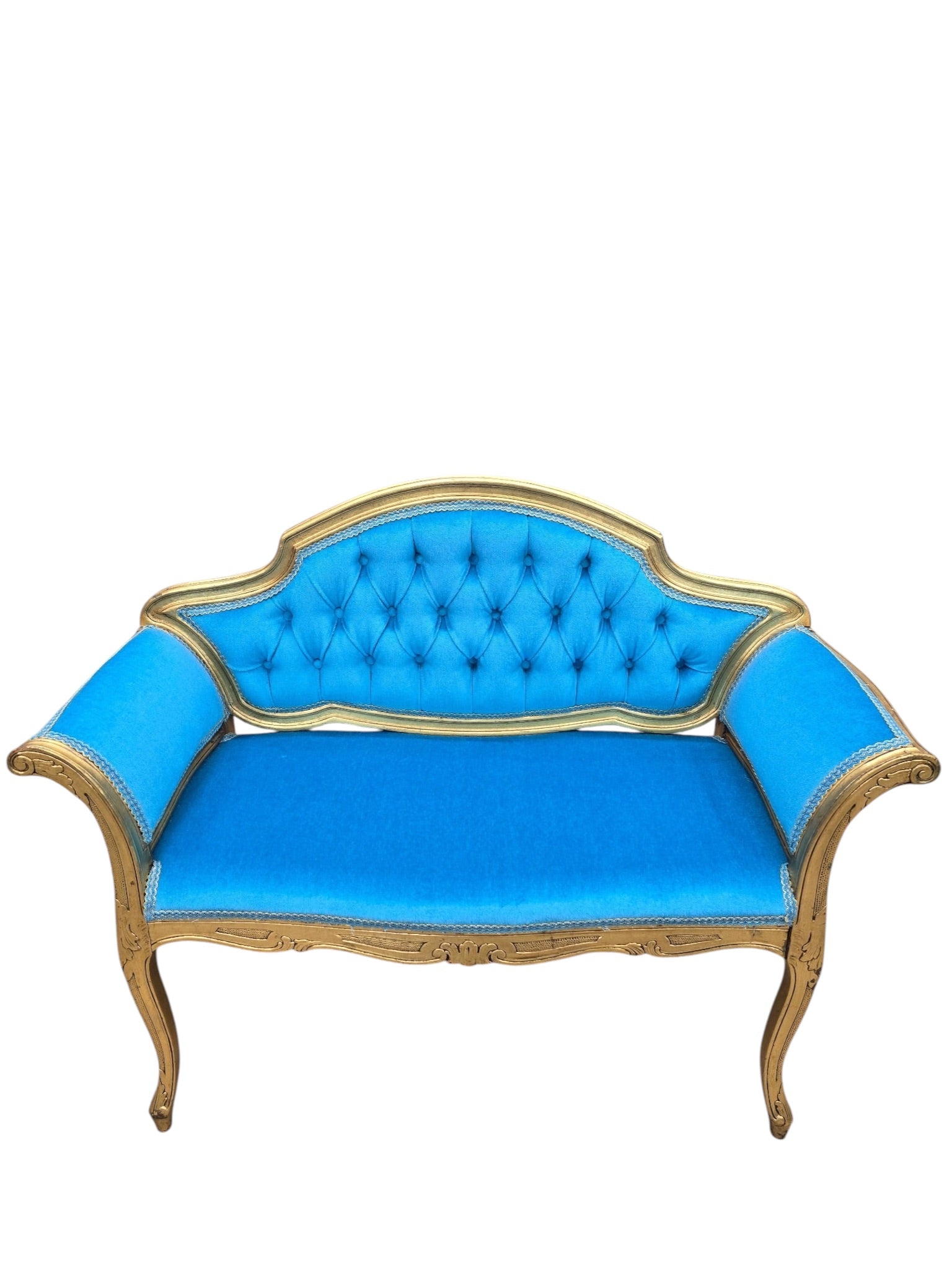Antique French Tufted Petite Bench Newly Reupholstered