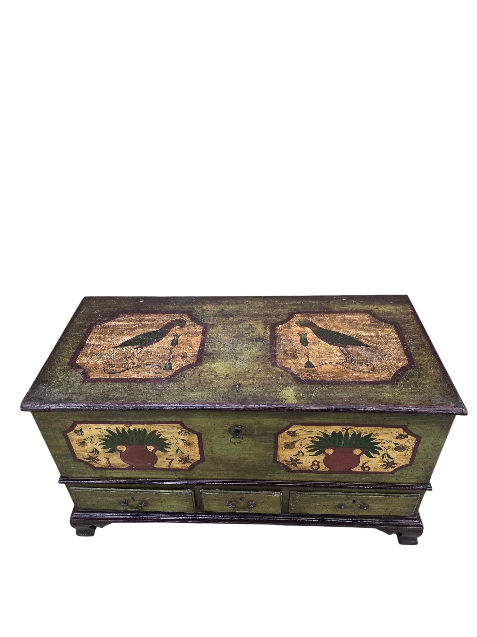 Antique Pennsylvania Dutch Folk Art Painted Blanket Chest / Hope Chest Dated 1786
