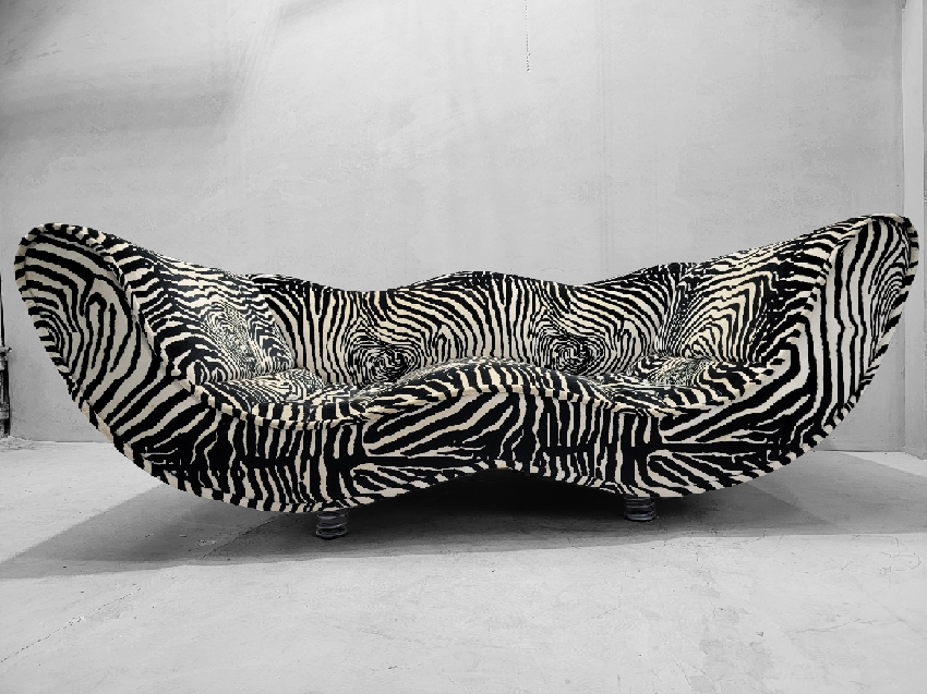 Vintage Postmodern Laola Hookipa Zebra Wave Spring Footed Lounge By Bretz for Upholstery