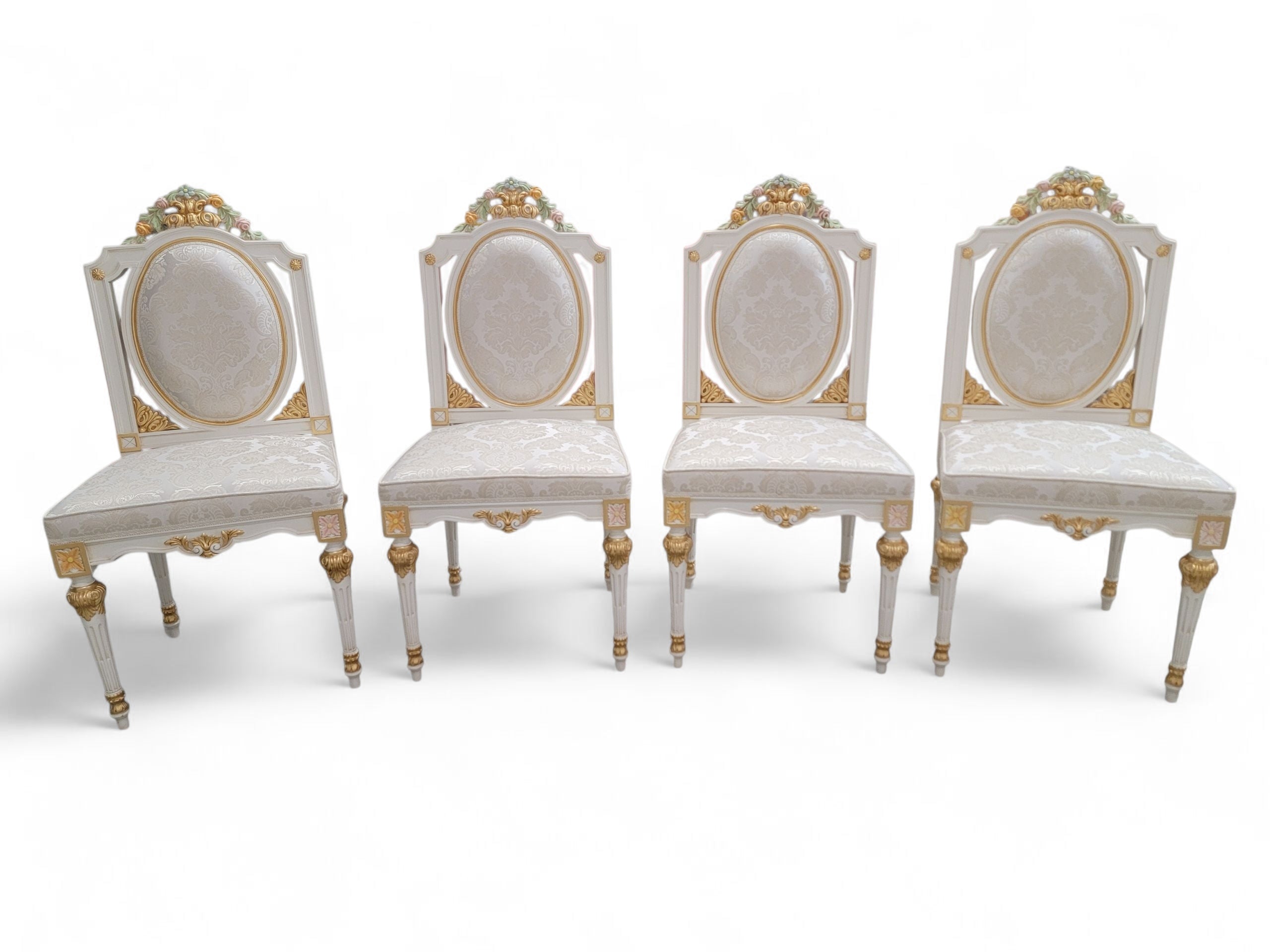 Vintage Monumental 20 Seat Venetian Rococo Gilded Hand Painted Capodimonte Style Dining Set