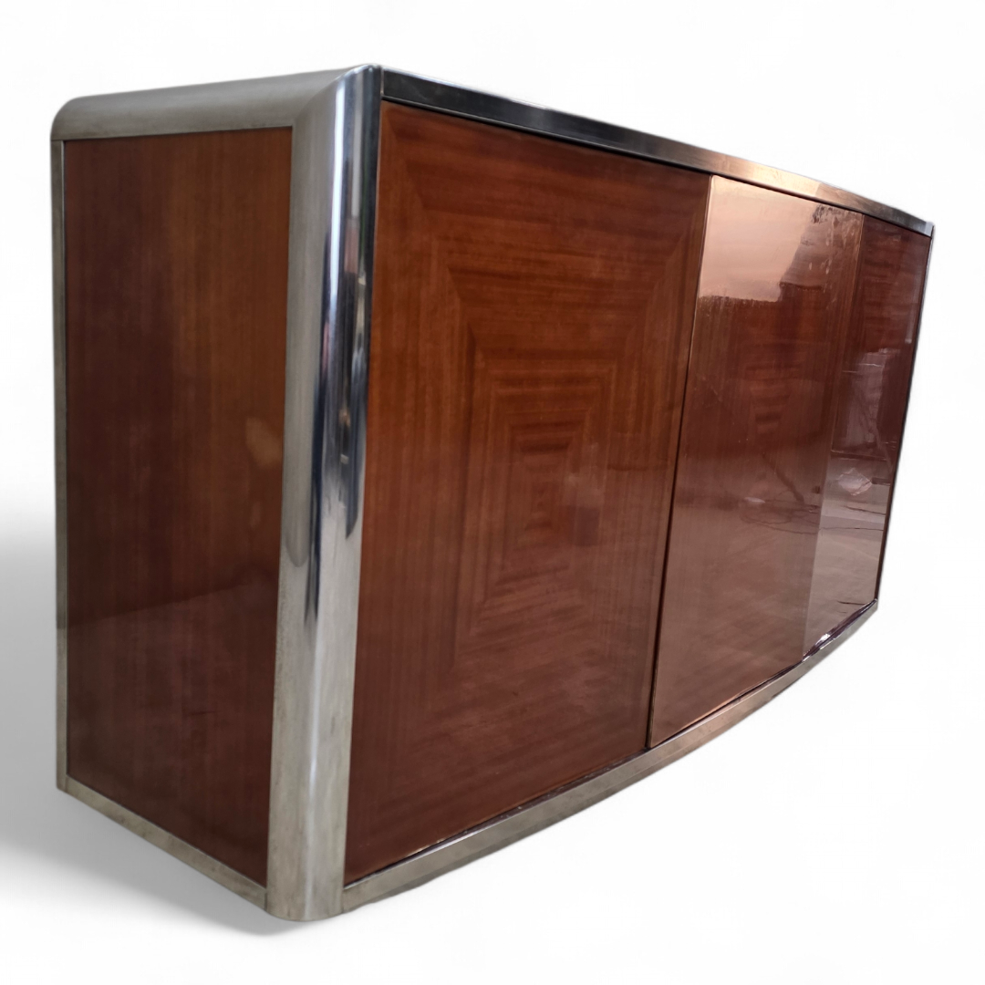 Italian Postmodern Credenza with Book-Matched Wood Doors