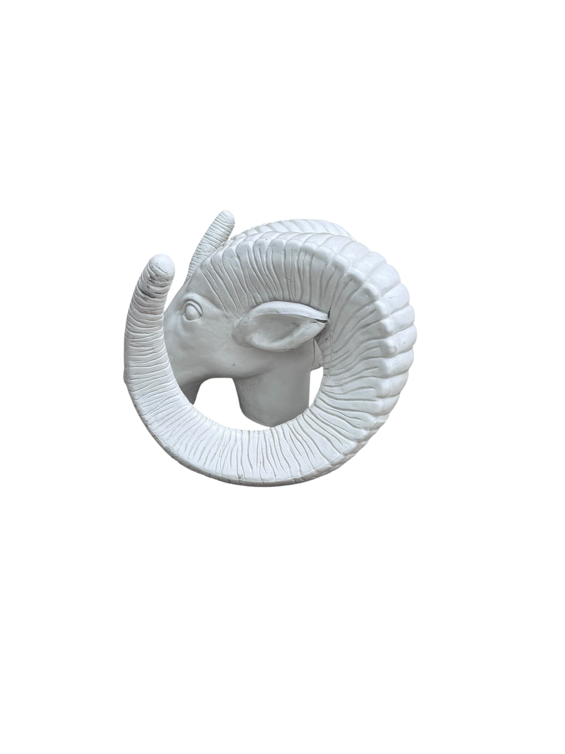 HOLD - Vintage White Rams Head Statue