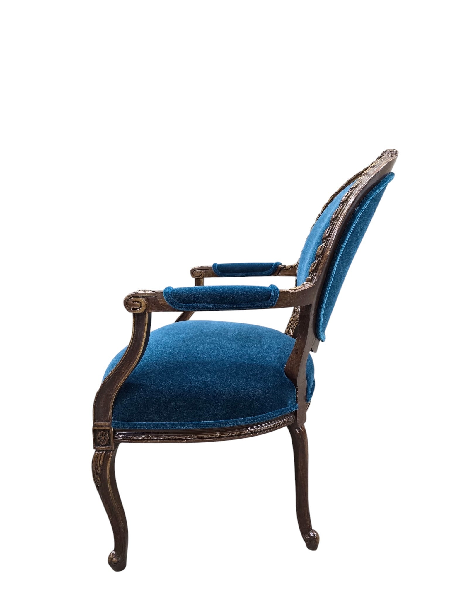 Antique French Louis XV and Louis XVI Style Armchairs Newly Upholstered – Set of 2