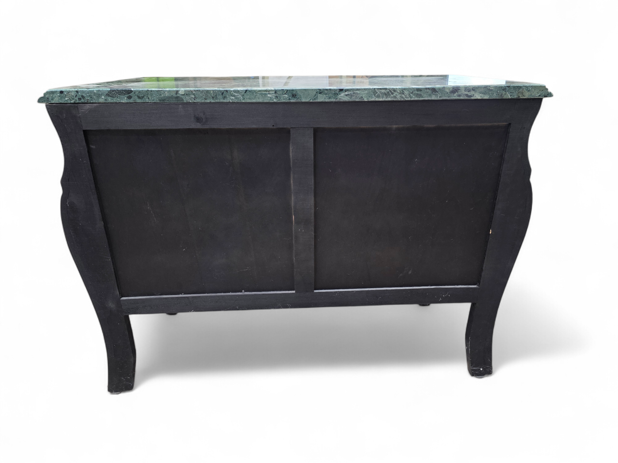 Vintage French Louis XV Style Black Lacquer Bombe Commode