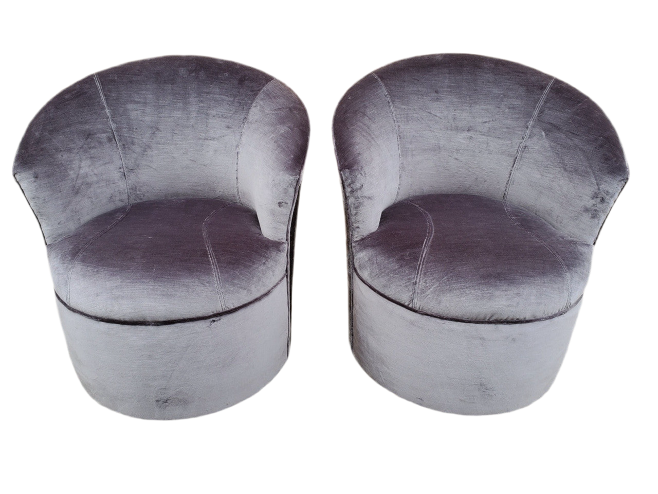 Mid Century Modern Sculptural Barrel Back Chairs Newly Upholstered in Velvet - Pair