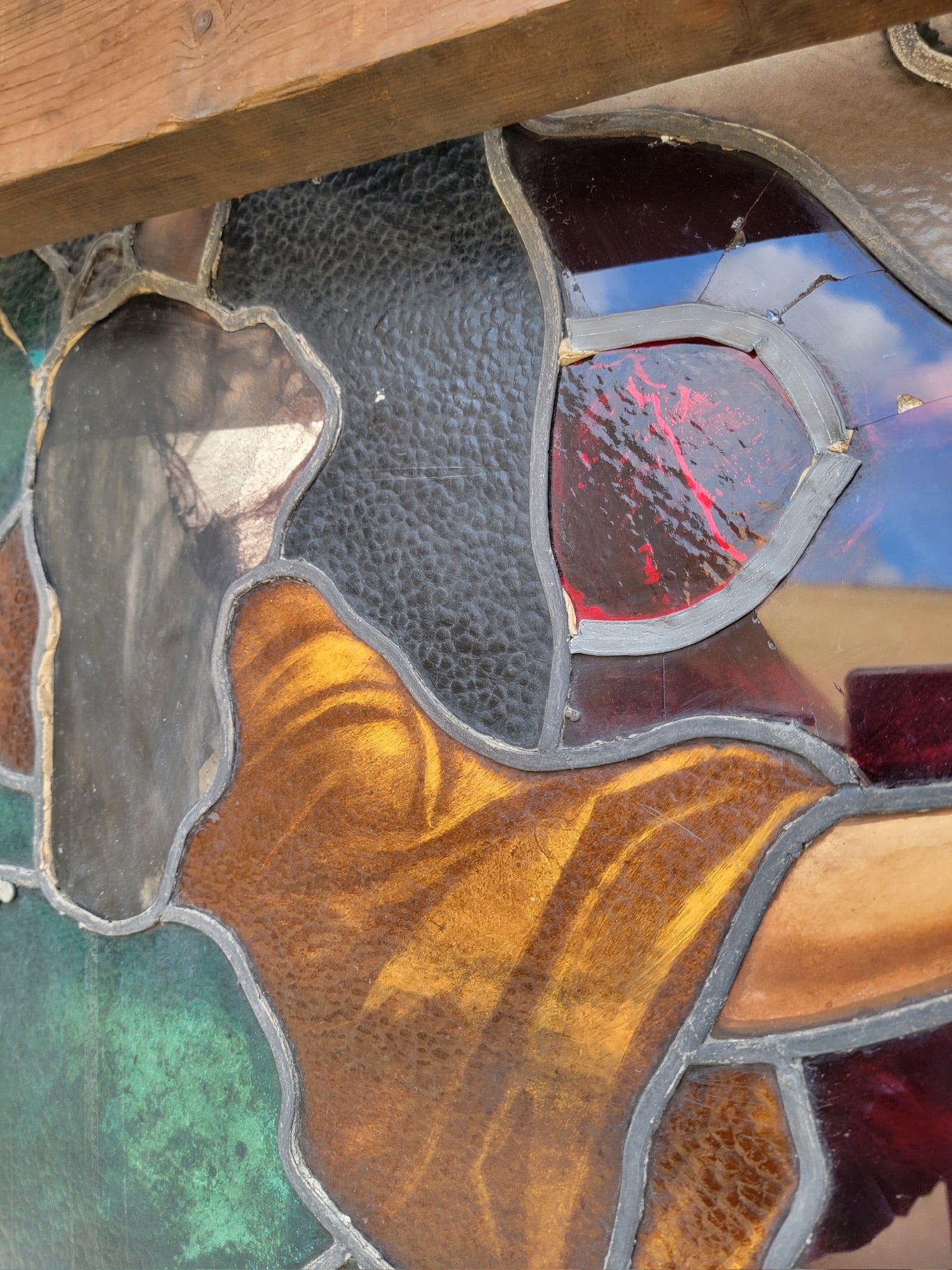 Antique Monumental Tiffany Style Salvaged “Heaven” Stained Glass Window