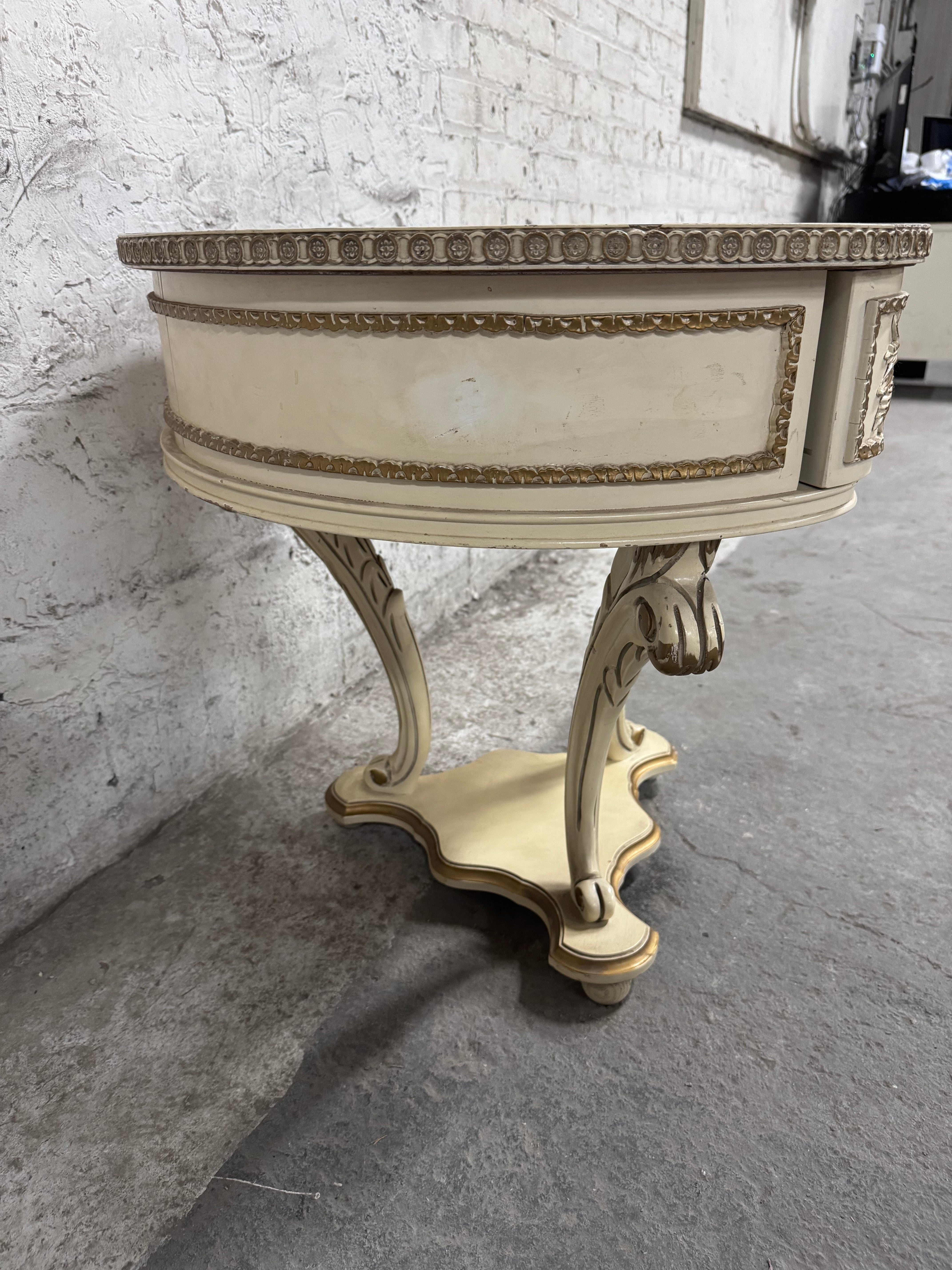 Antique Hand Stenciled with Metallic Oil Strokes Side Table