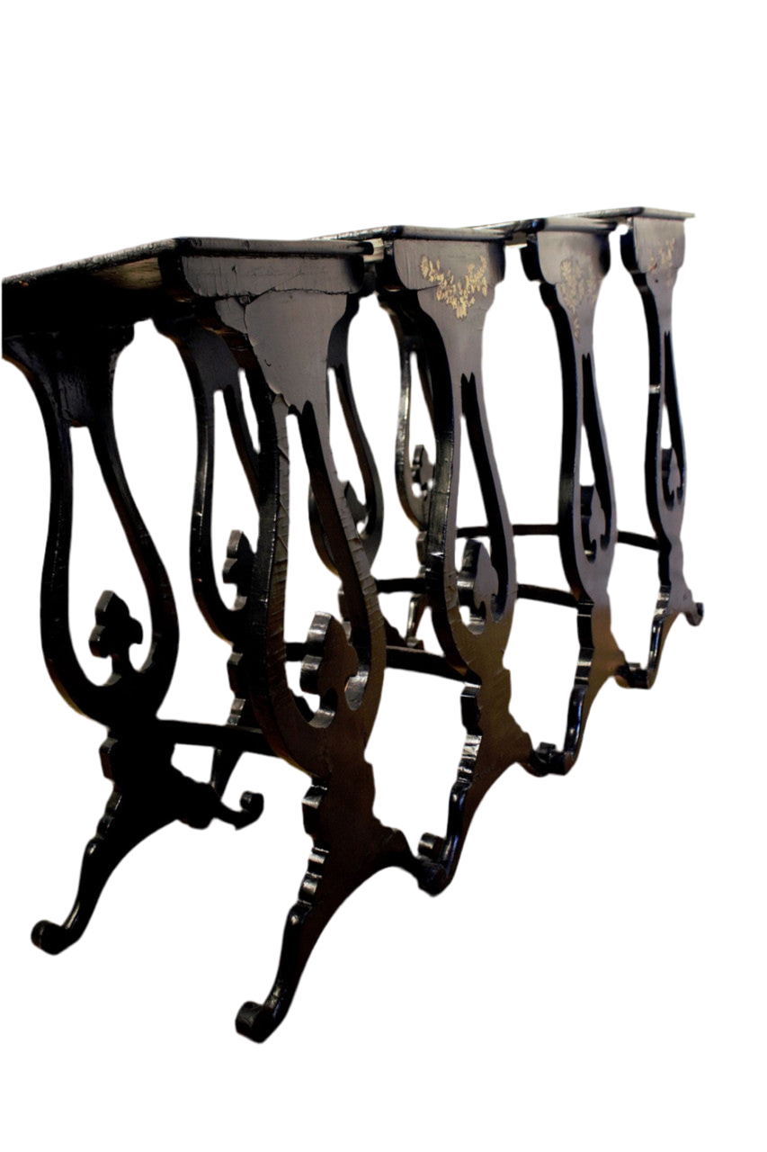 Vintage English Regency Chinoiserie Hand Painted Nesting Tables - Set of 4