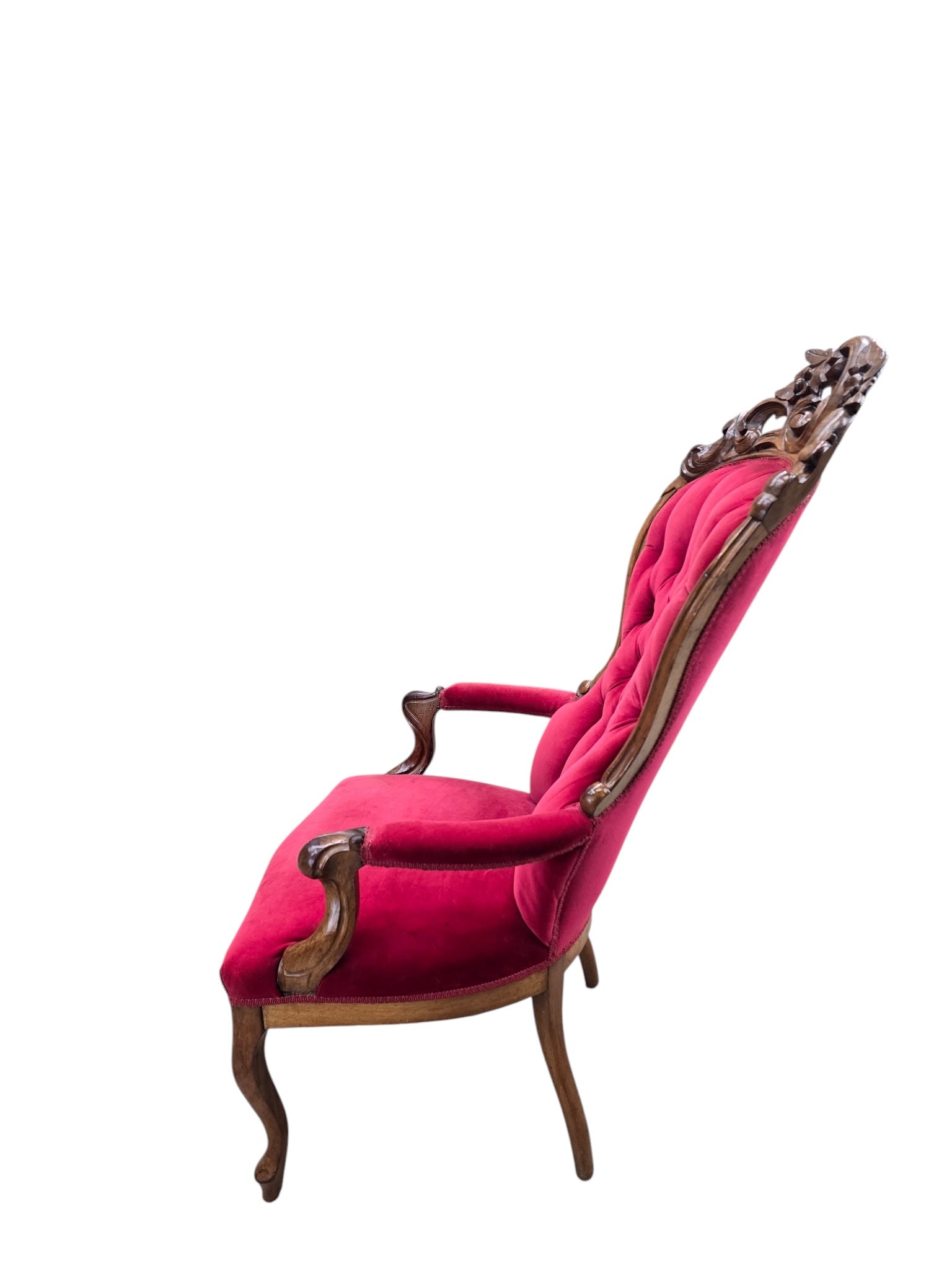 Vintage Victorian Style Tufted Red Velvet Armchair