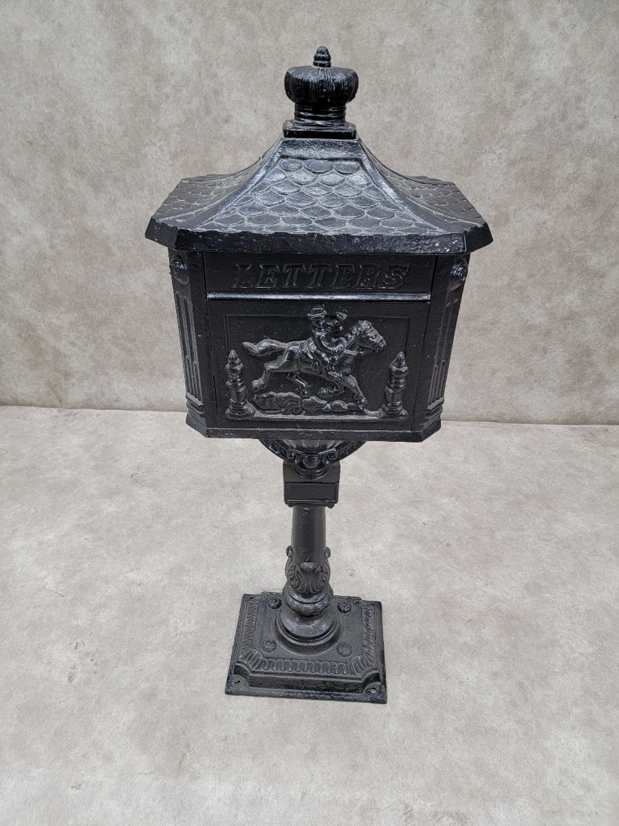 Antique Victorian Cast Iron Pedestal Floor Mount Mailbox