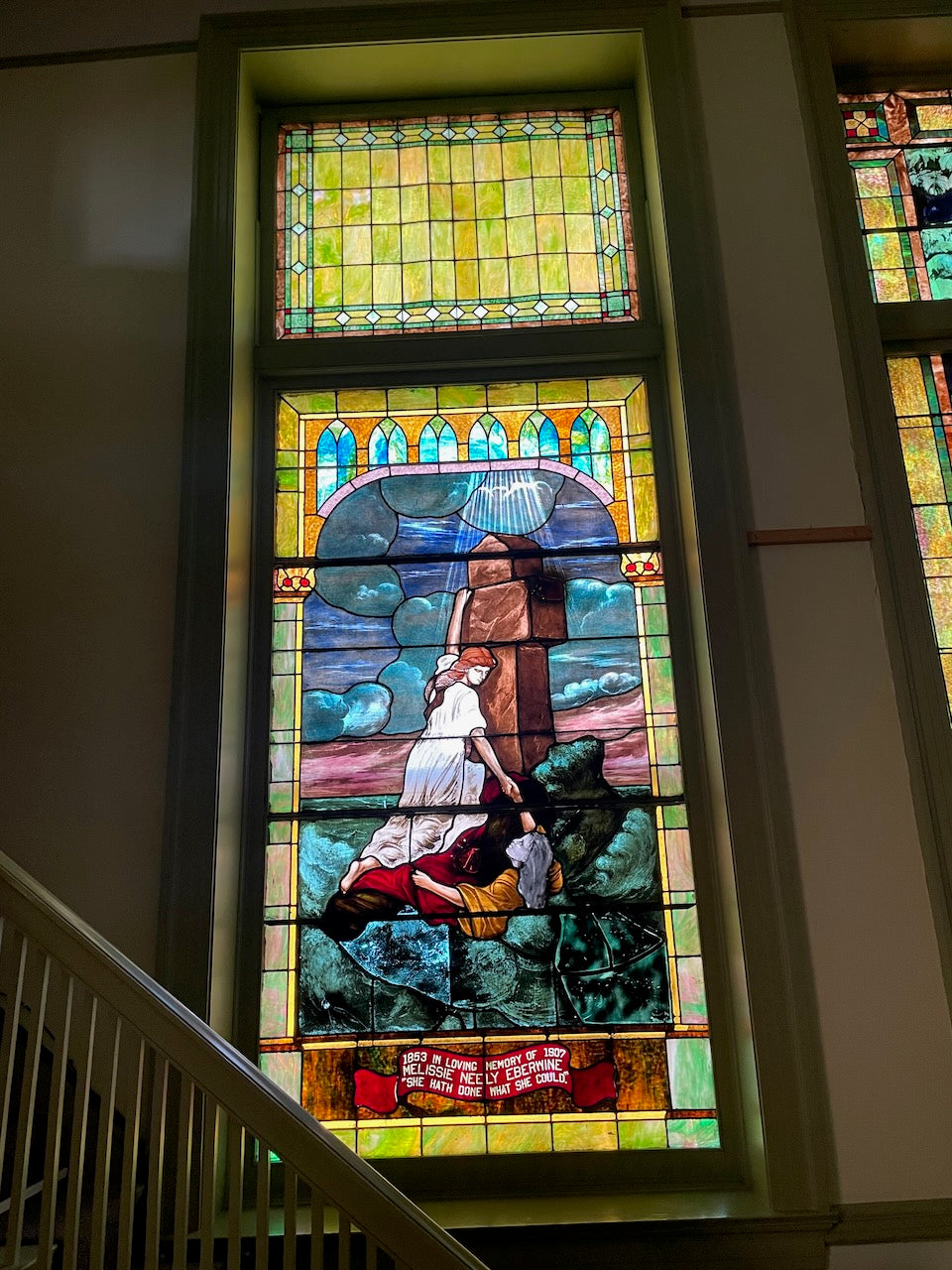 Antique Monumental Tiffany Style Salvaged "Easter" Stained Glass Window