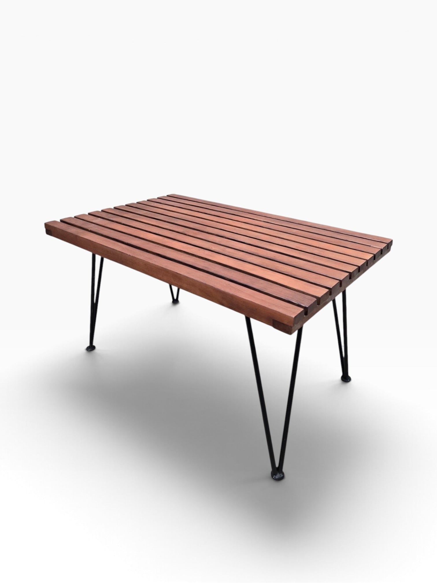 New- Mid Century Modern Pipsan Saarinen Style Slat Table Bench with Hair Pin Legs
